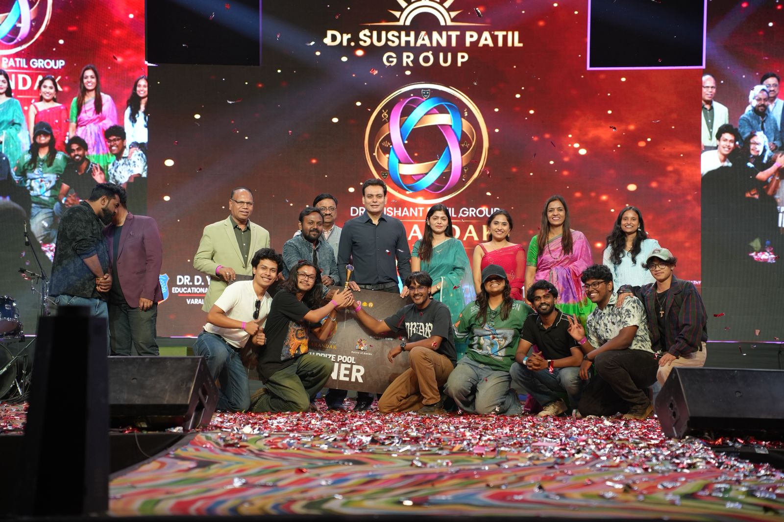 Band recieving the trophy